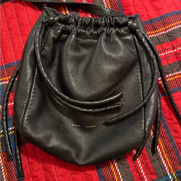 Black Leather Drawstring Bag - Picture 2 of 3
